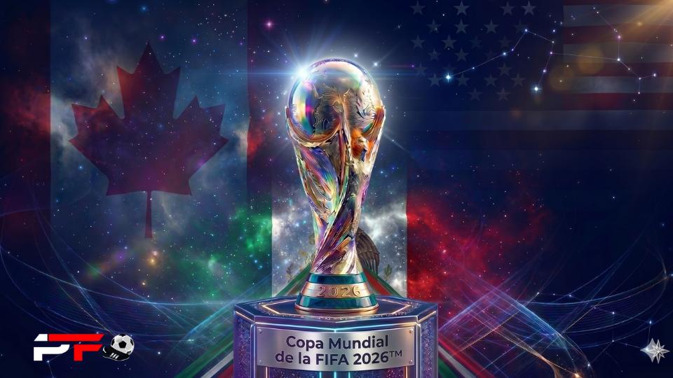 Fotografía en alta calidad del Trofeo de la Copa Mundial de la FIFA de oro macizo sobre fondo oscuro
